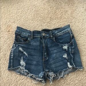 SHEIN Blue Distressed Jean Shorts High-Waisted